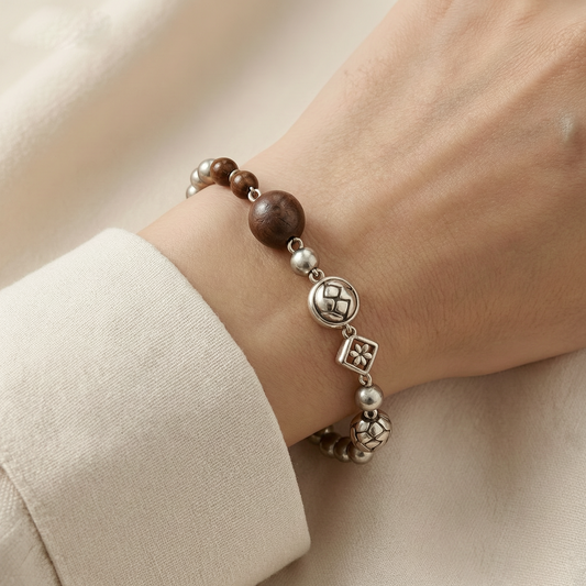 Vintage Wooden Bead Charm Bracelet