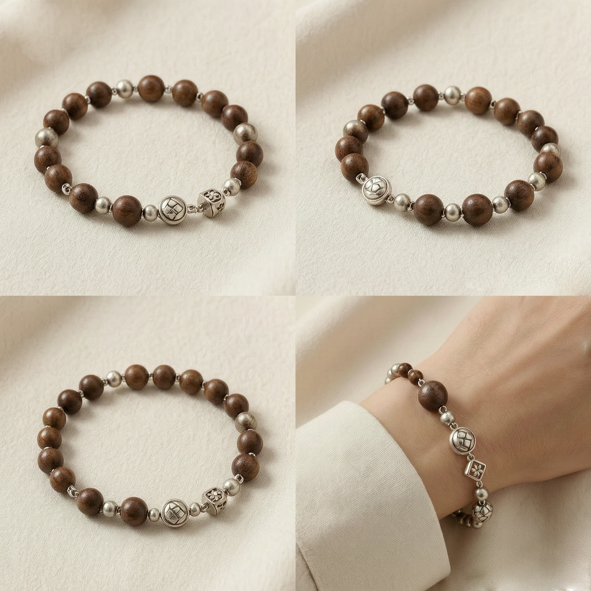 Vintage Wooden Bead Charm Bracelet