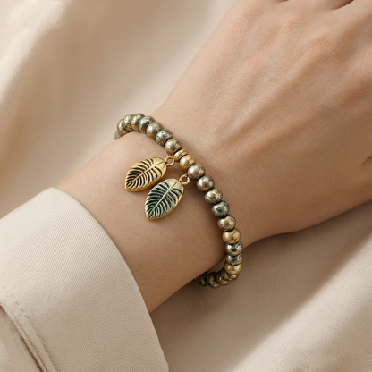 Vintage Leaf Charm Beaded Bracelet